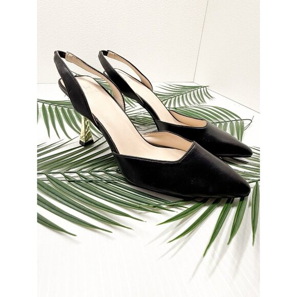 Halston Women's Black Classic Slingback Gala Pumps Pointed Toe Heels Size 7.5 - Picture 2 of 10